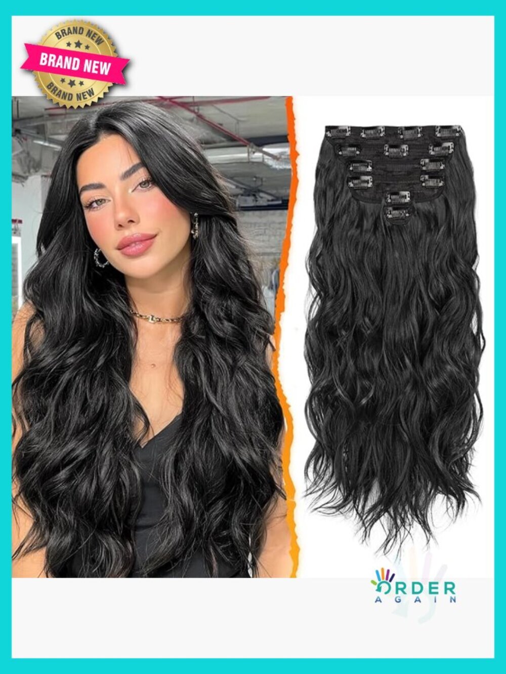 20 Inch 6 Piece Clip in Wavy Hair Extensions with Heat Resistant Fiber for